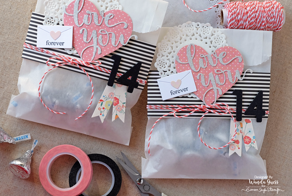 Valentine Treats in Glassine Bags. Simon Says Stamp Hey Love release of new dies. Project by Wanda Guess