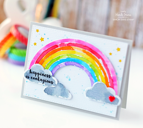 SIMON SAYS STAMP BUILD A RAINBOW. WATERCOLOR RAINBOW CARD BY WANDA GUESS