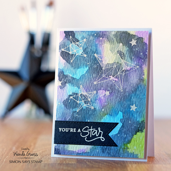 SIMON SAYS STAMP SEEING STARS. GALAXY BACKGROUND WATERCOLOR