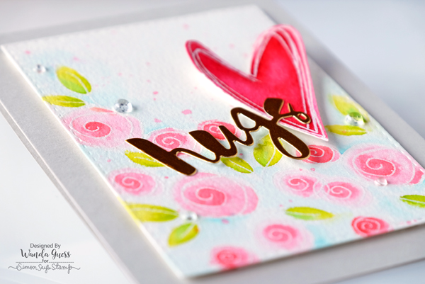 SIMON SAYS STAMP ROSES FOR YOU STAMP SET. ZIG CLEAN COLOR MARKERS. VALENTINE CARD, HUGS DIE. WATERCOLOR TECHNIQUE. WANDA GUESS SIMON SAYS STAMP ROSES FOR YOU STAMP SET. ZIG CLEAN COLOR MARKERS. VALENTINE CARD, HUGS DIE. WATERCOLOR TECHNIQUE. WANDA GUESS