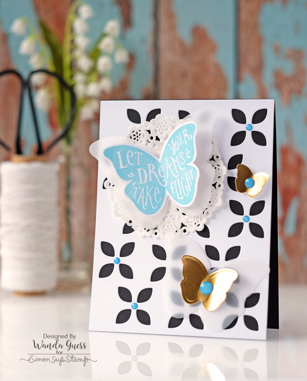Reverse Confetti Butterfly Dreams. Card by Wanda Guess 