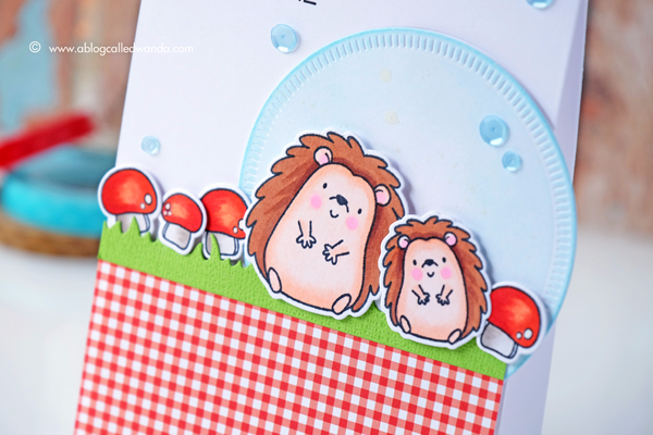 MFT Happy Hedgehogs card by Wanda Guess. Copic Coloring and MFT gingham papers