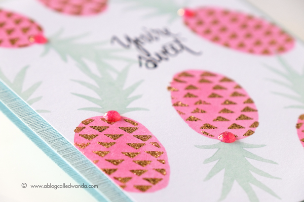 Concord & 9th Pop Art Pineapples. Nuvo Gilding Flakes. Clean and Simple one layer card by Wanda Guess