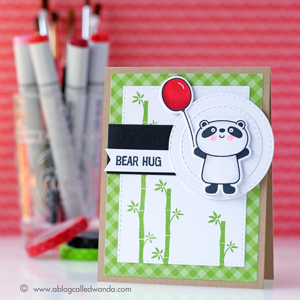 My Favorite Things Happy Pandas! MFT Sketch challenge. Card by Wanda Guess. Copic coloring