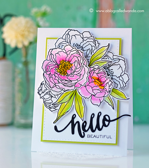 WPlus9 Modern Peonies stamp set. Card by Wanda Guess. Zig Clean Color markers watercolor. WPlus9 Modern Peonies stamp set. Card by Wanda Guess. Zig Clean Color markers watercolor.