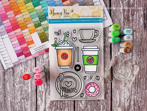 Honey Bee Coffee Break stamp set. Card by Wanda Guess. Copic coloring!