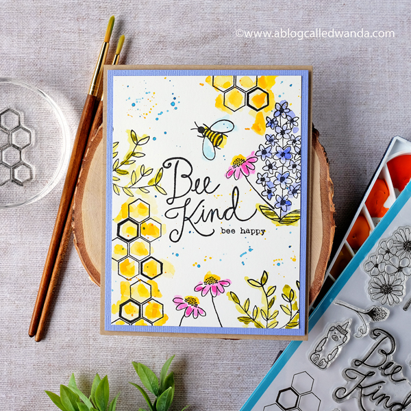 Flora and Fauna clear stamps. Bee Kind. Mijello watercolors