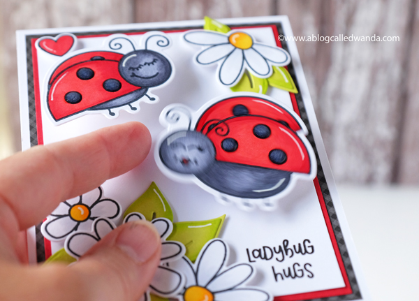 Action wobbles. Ladybug Card. Copic Markers and Honey Bee stamps