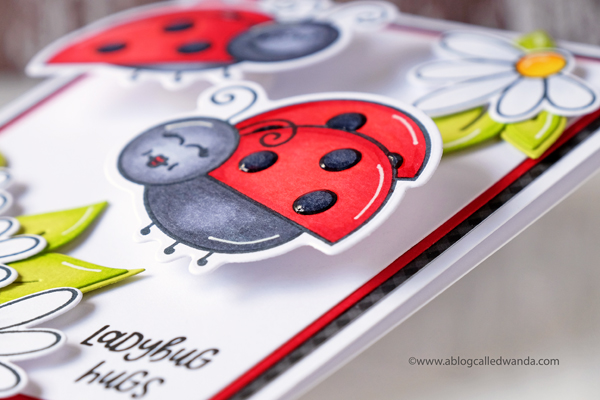 Ladybugs stamps and dies. Handmade card with Copics. Honey Bee Stamps