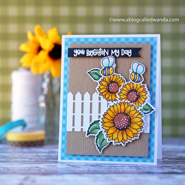 Honey Bee stamps and dies. Sunflowers and fence. Busy Bees. Copic Coloring. Wanda Guess