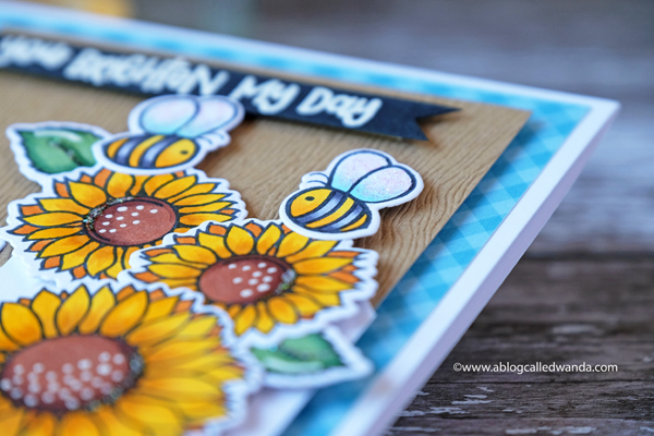 Honey Bee stamps and dies. Sunflowers and fence. Busy Bees. Copic Coloring. Wanda Guess