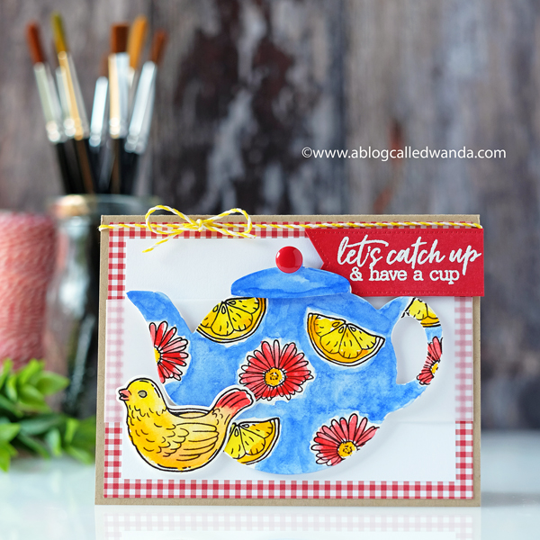 Hero Arts nesting tea pot dies. Watercolor and tea themed card