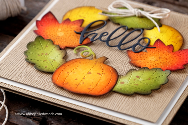 Pretty Pink Posh small stitched foliage dies. pumpkin and leaves. Distress inks