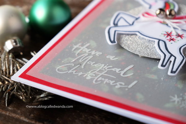 Christmas card stamping and die cutting. Unicorn. Pinkfresh