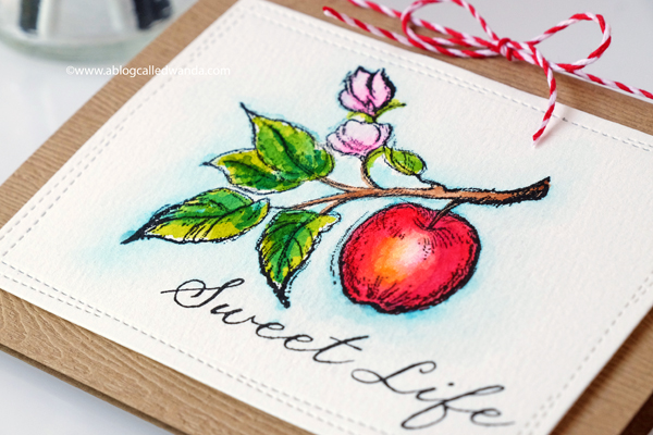 watercolor card with Mijello Mission and stamps