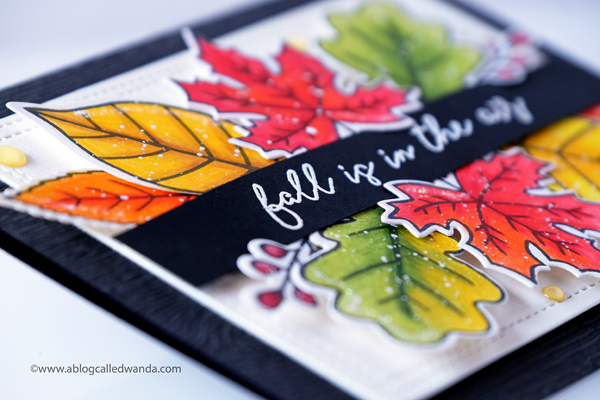 Reverse Confetti Fall Foliage stamp set. Colored with Polychromos pencils. Autumn card