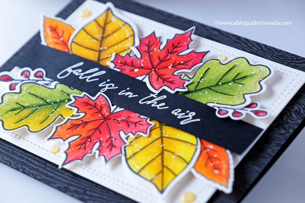 autumn leaves card colored with pencils