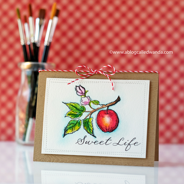 watercolor card with Mijello Mission and stamps