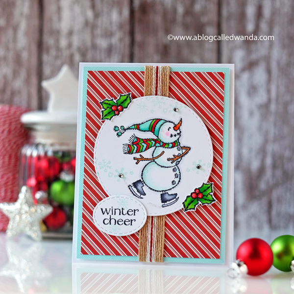Stampin Up Spirited Snowmen card. Copic Markers and striped papers. Winter card for cheer!