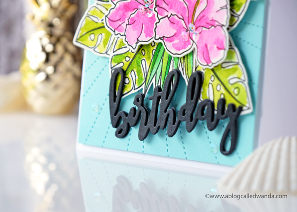 WPlus9 Hibiscus bouquet stamps. Birthday card