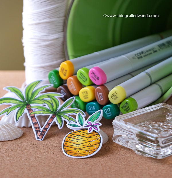 Copic Markers for pineapples and palm trees. WPlus9