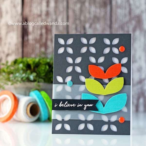 Reverse Confetti Mod Floral Stack stamps and dies. Retro modern card. Eyelet cover plate