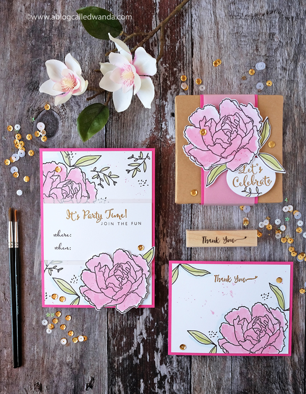 Hero Arts Summer Florals party invitation with peonies and watercolors Hero Arts Summer Florals party invitation with peonies and watercolors