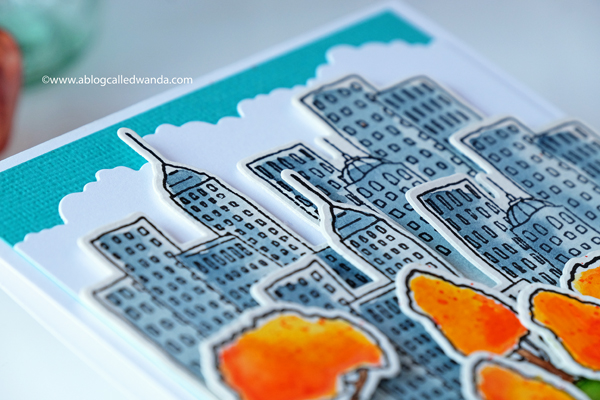 Concord & 9th City Stacks stamps and dies. Watercolor by Wanda Guess