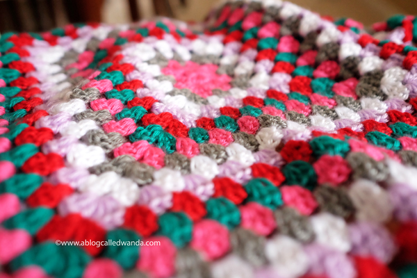 Granny Square baby blanket. Caron yarn. Shell border. double crochet