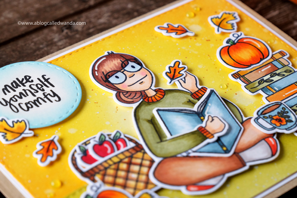 Ellen Hutson Leading Ladies. Fall Card. Cozy Lady and Bookworm Lady