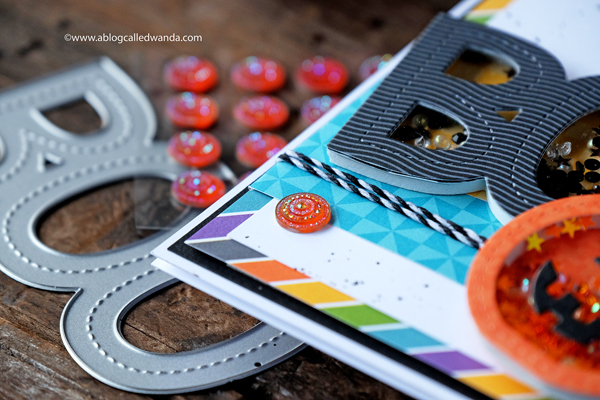 Shaker card. Pumpkins. Halloween stripes. Patterned paper for halloween