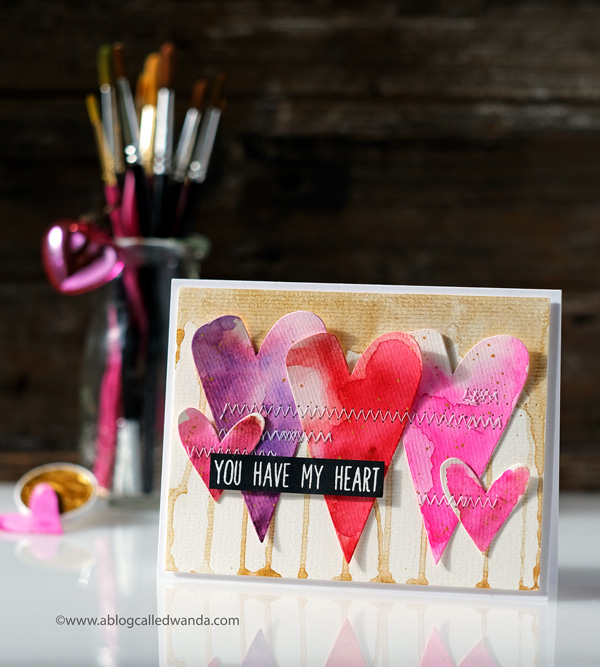 sizzix hearts stephanie ackerman. finetec gold paints. mijello mission watercolor. simon says stamp set. valentine