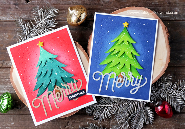 Pretty Pink Posh Layered Tree Dies. Concord and 9th Swirls Dies and Distress Ink Background.