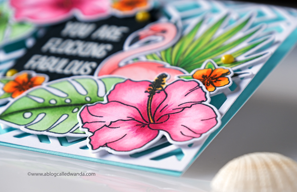 WPlus9 Tropic Fever. Hibiscus stamps colored with Copics