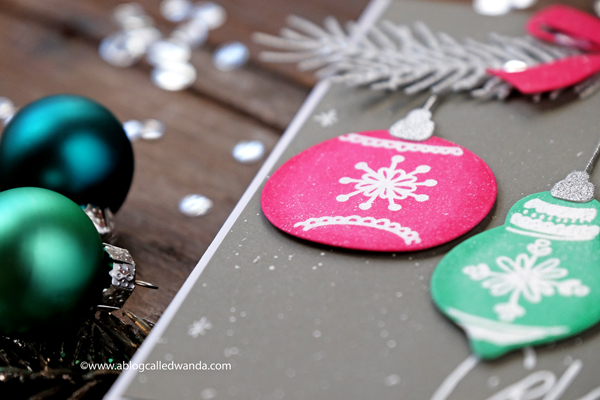 1 Right At Home Stamps. Bells and Baubles. Distress Ink Chrismtas card