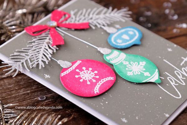 1 Right At Home Stamps. Bells and Baubles. Distress Ink Chrismtas card