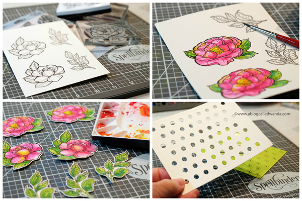 Watercolor peonies from Spellbinders. 