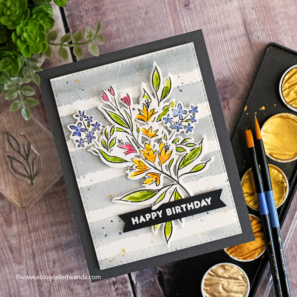 Betsy Veldman The Greetery new stamps Summer Sketches. Watercolor card by Wanda Guess