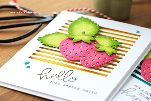 Elizabeth Crafts Strawberries dies. Hello Bluebird stamps. Ellen Hutson Skinny Stripes dies.