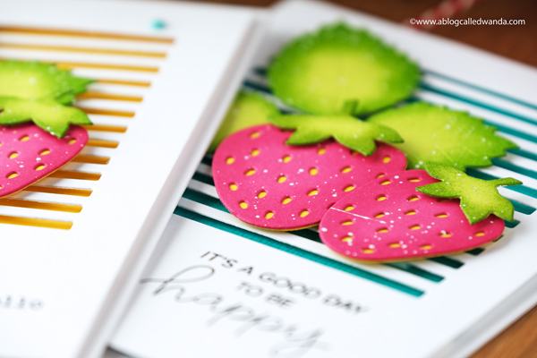 Elizabeth Crafts Strawberries dies. Hello Bluebird stamps. Ellen Hutson Skinny Stripes dies.