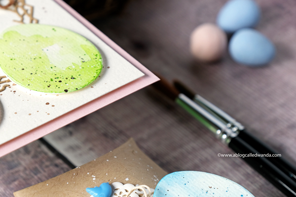 Pastel water color eggs. Pretty Pink Posh Easter Eggs die cut. Easter cards and treats. Handmade for Easter.