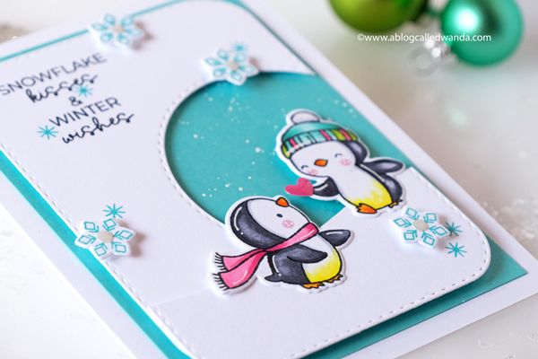 Hello Bluebird stamps and dies new release. Penguins stamps. First snow stamp set. Copics. Christmas card. Wanda Guess, guest designer Hello Bluebird stamps and dies new release. Penguins stamps. First snow stamp set. Copics. Christmas card. Wanda Guess, guest designer