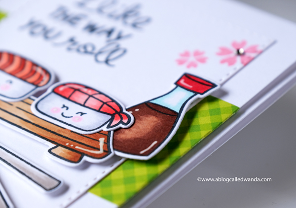 Lawn Fawn Sushi Card. Copics. Clean and simple card design layout. Wanda Guess