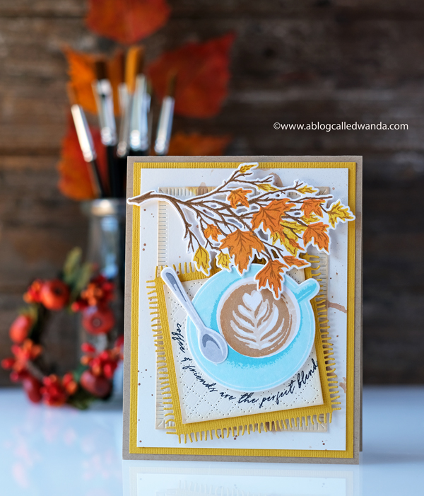 The Greetery Betsy Veldman new release. Cozy coffee, Autumn Sketches, Coaster. Wanda Guess