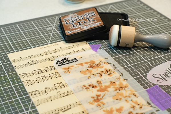 Tim Holtz Mini Clipboard Mixed Media Project. Supplies from Distress Ink, Ideaology, Wallpaper, Stencils. Wanda Guess. Vintage Music Sheets. Craft Ideas.