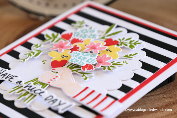 The Stamp Market Oh So Lovely and strips dies. Stamps and dies, handmade card. Floral bouquet. Card ideas by Wanda Guess