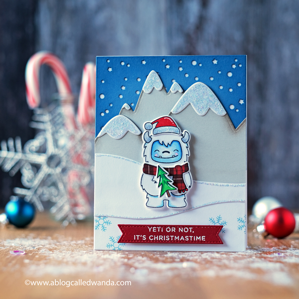 Hello Bluebird stamps and dies. Yeti or Not Christmas Card. Glacier Peaks dies. Handmade card ideas. Wanda Guess Hello Bluebird stamps and dies. Yeti or Not Christmas Card. Glacier Peaks dies. Handmade card ideas. Wanda Guess