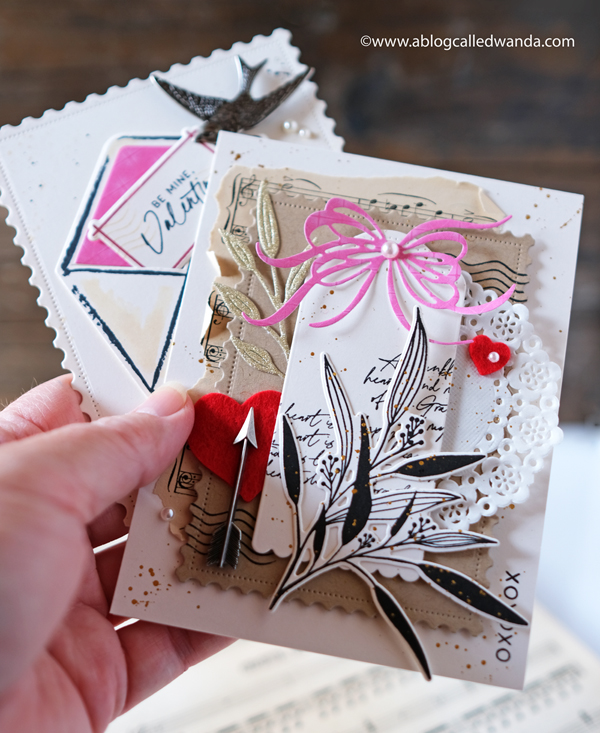 Handmade valentine cards with stamps and die cuts. Doilies, sparrows, envelopes. A Blog Called Wanda