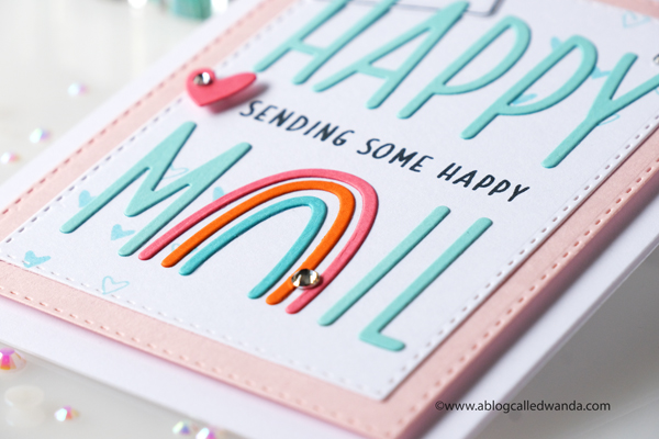 Concord & 9th Tall Type Alphabet. Happy Mail Card with rainbow and letters. Wanda Guess.