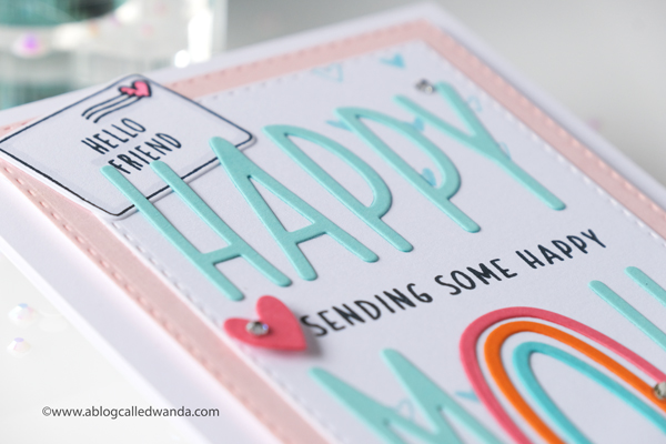 Concord & 9th Tall Type Alphabet. Happy Mail Card with rainbow and letters. Wanda Guess.